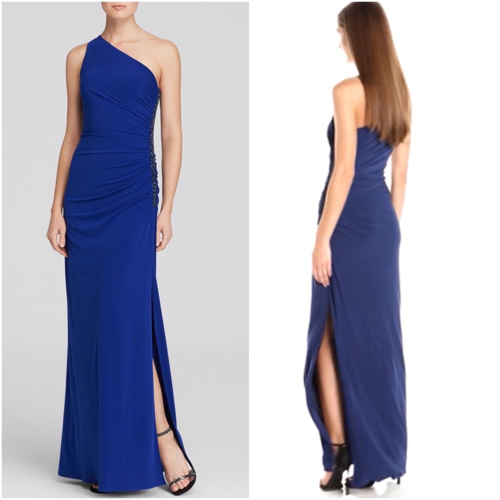 Laundry by Shelli Segal One Shoulder Ruched Side Beaded  Gown Sz 8